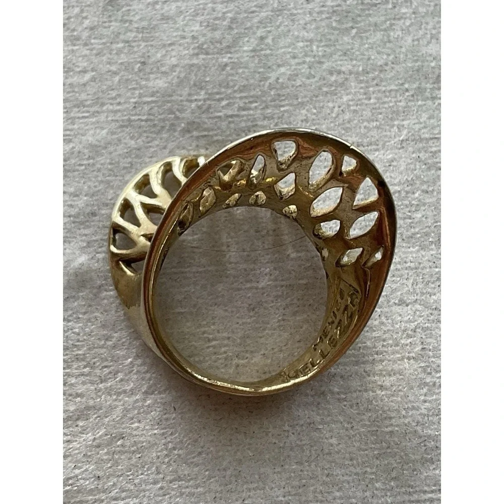 Vintage Mexico 925 Sterling Silver Gold Vermeil Modernist Ring Size 7